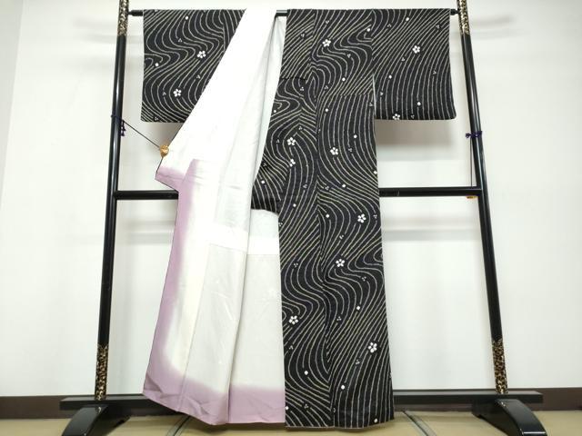 平和屋着物●上質な小紋 総絞り 舞花文 黒地 正絹 逸品 DABK0477ud
