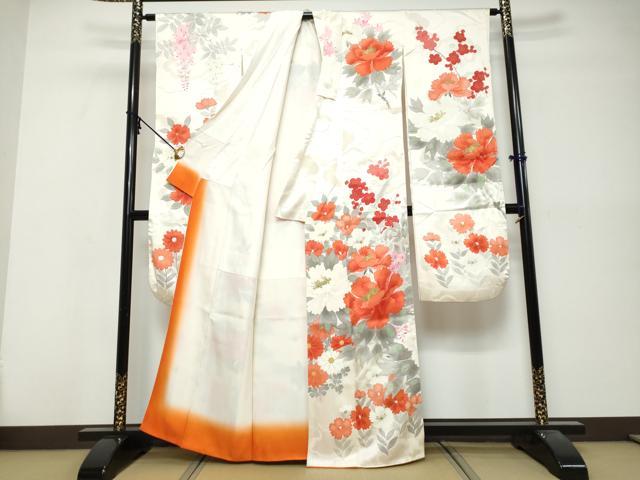 平和屋着物●豪華振袖 草花文 金彩 正絹 逸品 DABK0485ud
