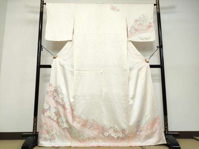 平和屋着物●訪問着 総絞り 草花文 正絹 逸品 DABK0495ud
