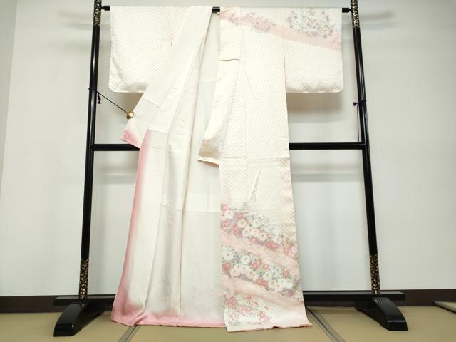 平和屋着物●訪問着 総絞り 草花文 正絹 逸品 DABK0495ud