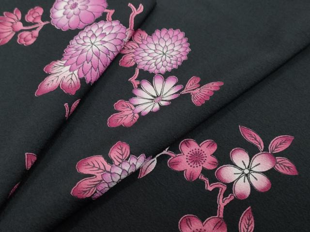 平和屋着物●ファッションブランド hiromichi nakano ヒロミチナカノ 小紋 草花文 黒地 洗える着物 DABK0498ud
