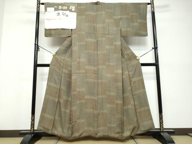 平和屋着物●手染屋 吉兵衛 小紋 霞格子文 反端付き 正絹 逸品 DABK0506ud