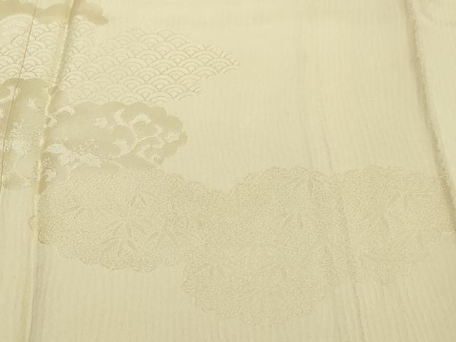 平和屋着物●無地絵羽訪問着 雲霞草花地紋 鳥の子色 正絹 逸品 DABK0511ud