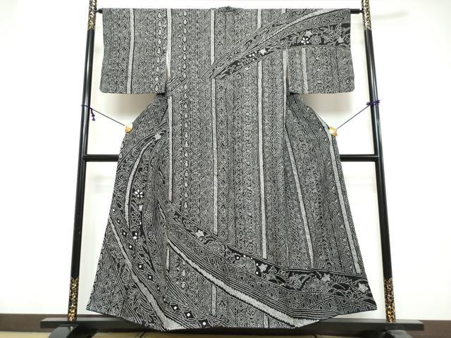 平和屋着物●訪問着 総絞り 吉祥花文 黒地 正絹 逸品 DABK0545ud