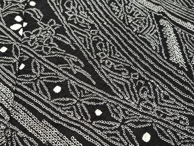 平和屋着物●訪問着 総絞り 吉祥花文 黒地 正絹 逸品 DABK0545ud