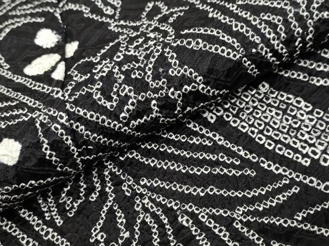 平和屋着物●訪問着 総絞り 吉祥花文 黒地 正絹 逸品 DABK0545ud