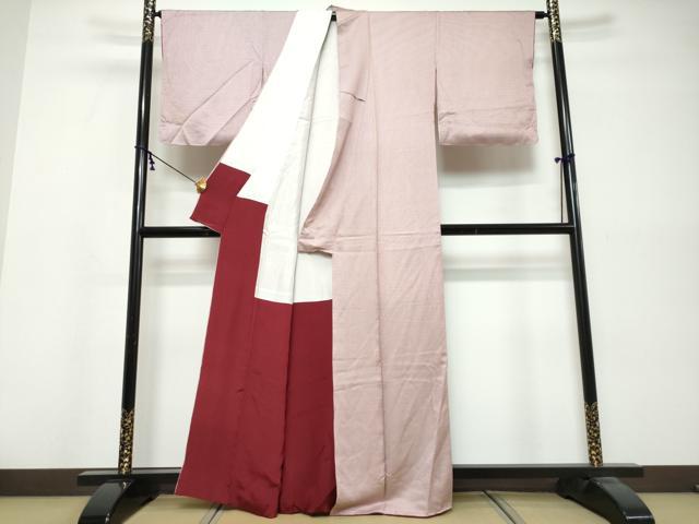 平和屋着物●江戸小紋 万筋 濃紅色×白色 正絹 逸品 未使用 DABK0564ud