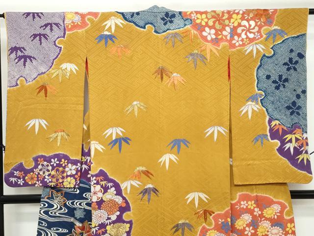 平和屋着物●アンティーク 大正ロマン 訪問着 駒刺繍 絞り 流水草花文 金糸 正絹 逸品 DABK0566ud