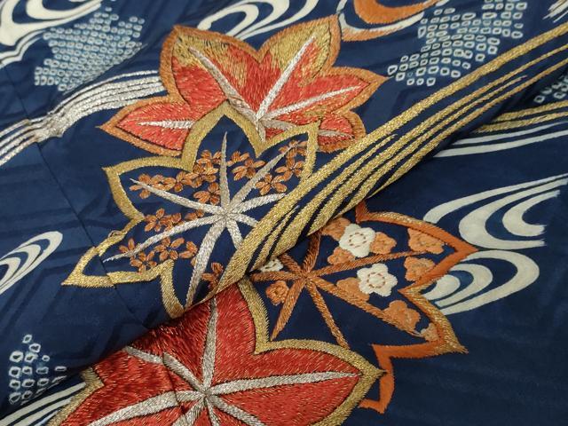平和屋着物●アンティーク 大正ロマン 訪問着 駒刺繍 絞り 流水草花文 金糸 正絹 逸品 DABK0566ud