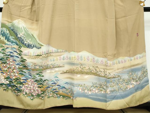平和屋着物●豪華色留袖 友禅 作家物 風景群れ鳥花文 暈し染め 正絹 逸品 DABK0567ud