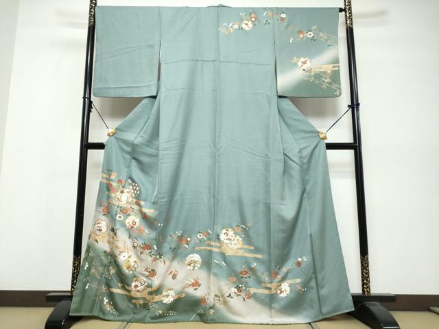 平和屋着物●訪問着 駒刺繍 雪輪花鳥文 暈し染め 金銀彩 正絹 逸品 DABK0568ud