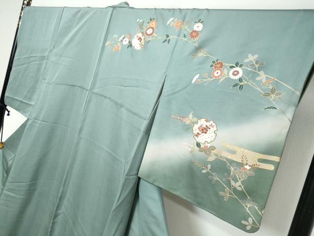 平和屋着物●訪問着 駒刺繍 雪輪花鳥文 暈し染め 金銀彩 正絹 逸品 DABK0568ud