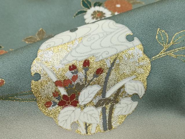 平和屋着物●訪問着 駒刺繍 雪輪花鳥文 暈し染め 金銀彩 正絹 逸品 DABK0568ud