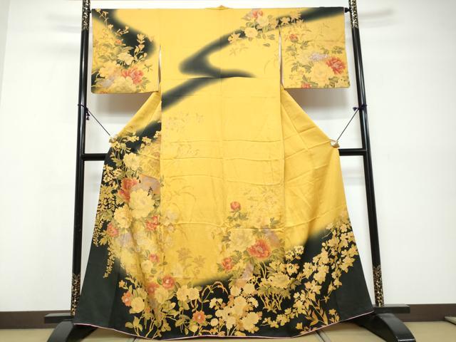 平和屋着物●訪問着 短冊草花文 暈し染め 銀彩 正絹 逸品 DABK0569ud