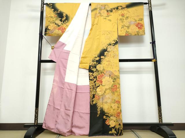 平和屋着物●訪問着 短冊草花文 暈し染め 銀彩 正絹 逸品 DABK0569ud