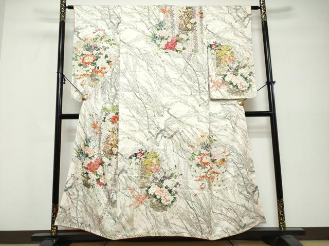 平和屋着物●訪問着 駒刺繍 飾花文 金彩 鈴乃屋扱い 正絹 逸品 DABK0571ud