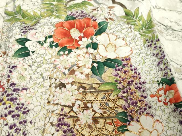 平和屋着物●訪問着 駒刺繍 飾花文 金彩 鈴乃屋扱い 正絹 逸品 DABK0571ud