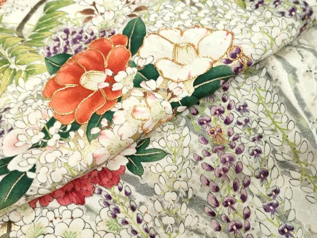 平和屋着物●訪問着 駒刺繍 飾花文 金彩 鈴乃屋扱い 正絹 逸品 DABK0571ud