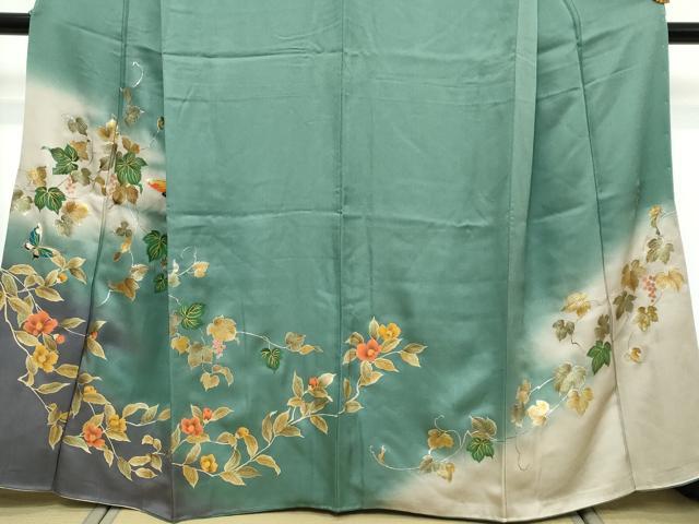 平和屋着物●訪問着 花蝶文 暈し染め 金彩 正絹 逸品 DABK0572ud