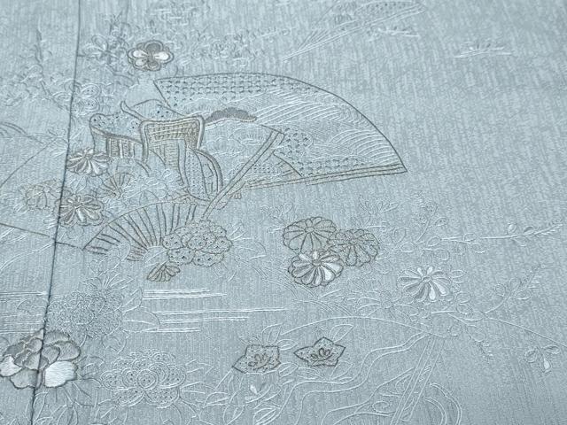 平和屋着物●中国三大刺繍 スワトウ刺繍 汕頭刺繍 総刺繍 訪問着 扇面御所車草花文 金糸 正絹 逸品 DABK0574ud
