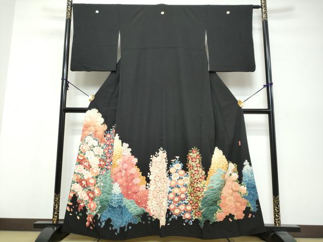 平和屋着物●本加賀友禅作家 北 盛夫 黒留袖 草花文 金彩 正絹 逸品 DABK0576ud