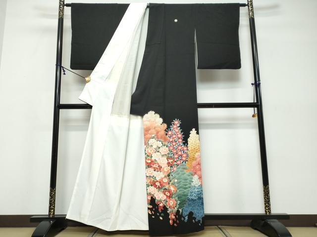 平和屋着物●本加賀友禅作家 北 盛夫 黒留袖 草花文 金彩 正絹 逸品 DABK0576ud