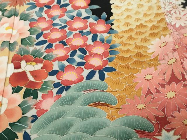 平和屋着物●本加賀友禅作家 北 盛夫 黒留袖 草花文 金彩 正絹 逸品 DABK0576ud