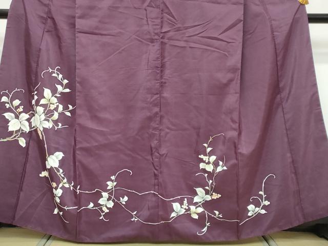 平和屋着物●訪問着 紬地 手描き 南天文 正絹 逸品 DABK0583ud