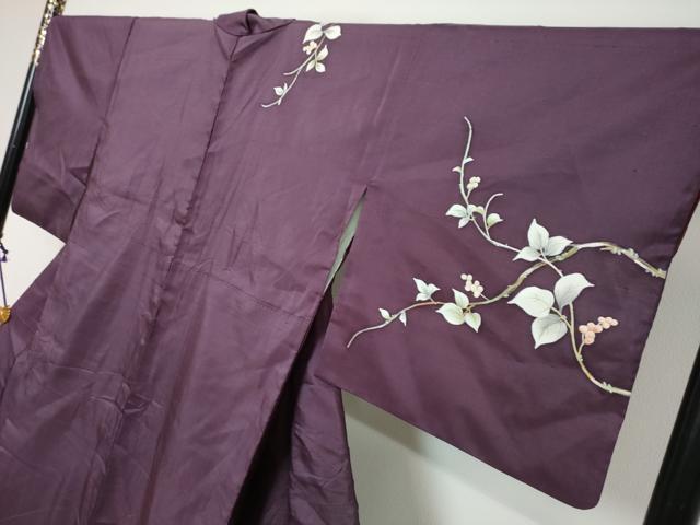 平和屋着物●訪問着 紬地 手描き 南天文 正絹 逸品 DABK0583ud