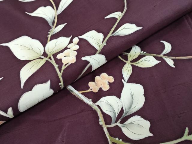 平和屋着物●訪問着 紬地 手描き 南天文 正絹 逸品 DABK0583ud