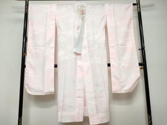 平和屋着物●振袖用長襦袢 無双仕立て エ霞花地紋 暈し染め 半衿刺繍 洗える着物 未使用 DABK0593ud