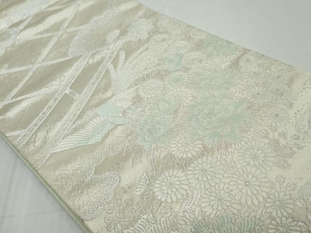 平和屋着物◎六通柄袋帯 唐織 吉祥雲取花鳥文 銀糸 正絹 逸品 DABK0601ud