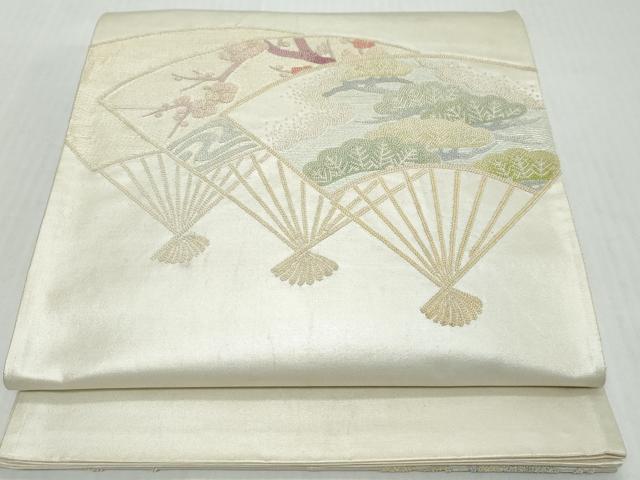 平和屋着物◎中国三大刺繍 相良刺繍 太鼓柄文袋帯 総刺繍 扇面梅松文 正絹 逸品 DABK0607ud