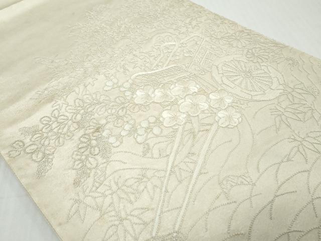 平和屋着物◎中国三大刺繍 相良刺繍 総刺繍 太鼓柄袋帯 花車文 正絹 逸品 DABK0622ud