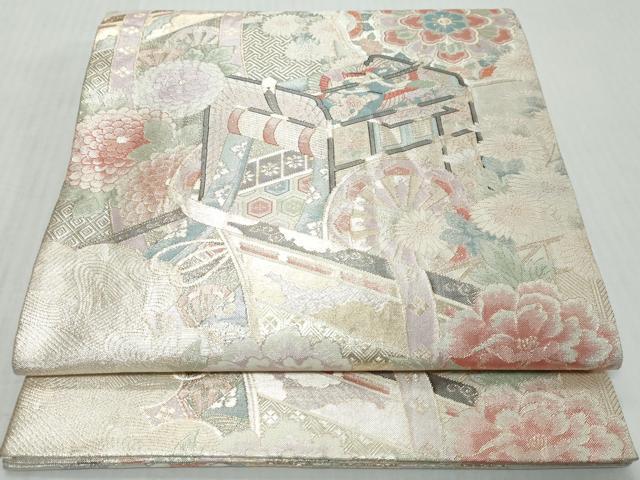平和屋着物◎六通柄袋帯 別織佐賀錦 九百織 御所車花文 金糸 正絹 逸品 DABK0624ud