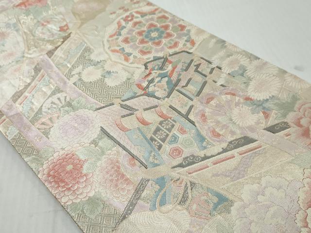 平和屋着物◎六通柄袋帯 別織佐賀錦 九百織 御所車花文 金糸 正絹 逸品 DABK0624ud