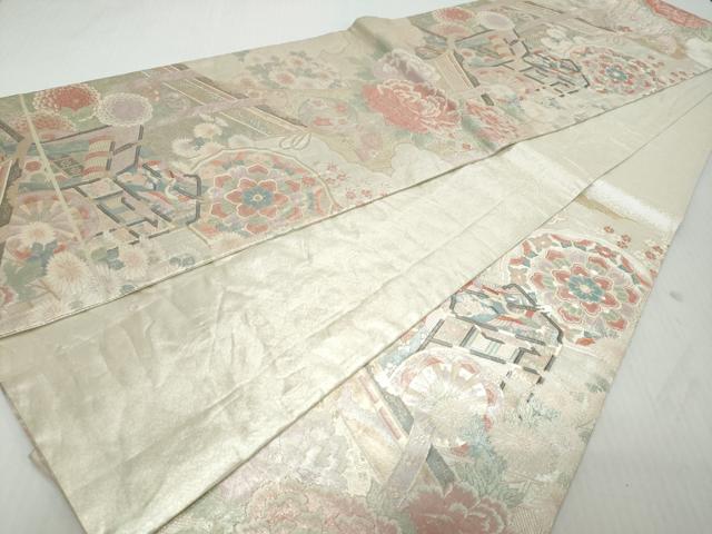 平和屋着物◎六通柄袋帯 別織佐賀錦 九百織 御所車花文 金糸 正絹 逸品 DABK0624ud