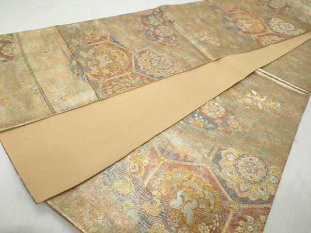 平和屋着物◎六通柄袋帯 向かい鳥花文 金銀糸 引箔 正絹 逸品 DABK0635ud