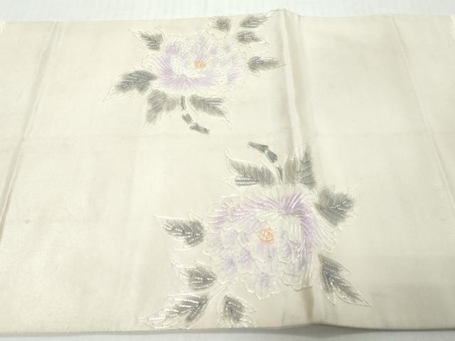 平和屋着物◎太鼓柄袋帯 駒刺繍 枝花文 銀糸 正絹 逸品 DABK0646ud