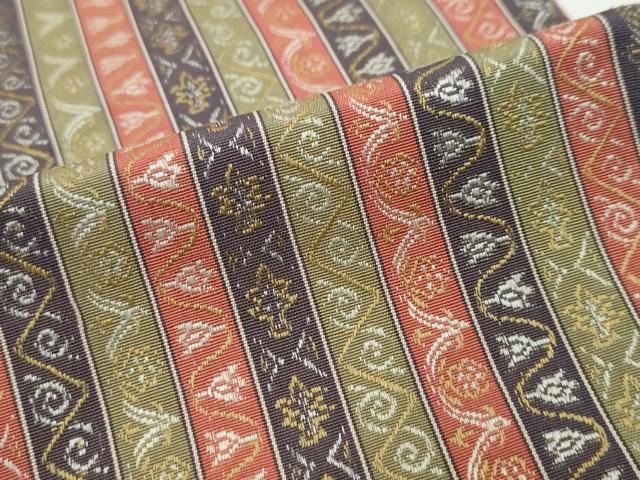 平和屋着物◎本場筑前博多織 半幅帯 幾何学間道 正絹 逸品 DABK0665ud