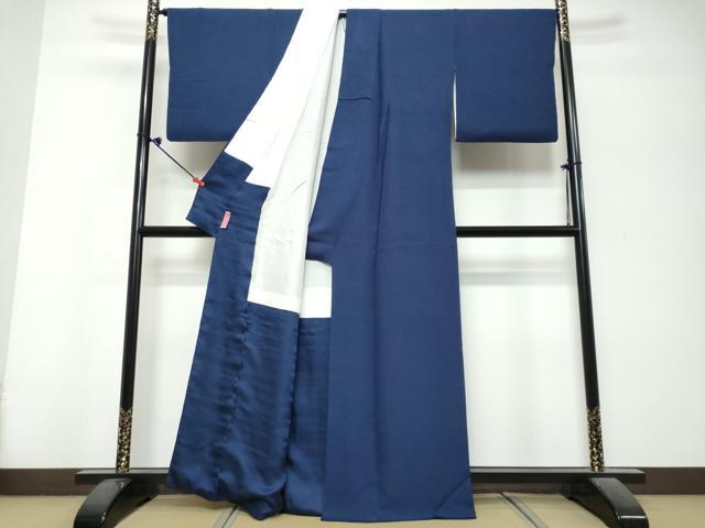 平和屋着物●上質な色無地 紋意匠 留紺色 正絹 逸品 DABK0693ud