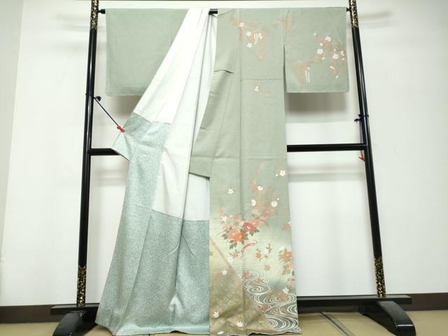 平和屋着物●訪問着 流水飾花文 暈し染め 金彩 正絹 逸品 DABK0701ud