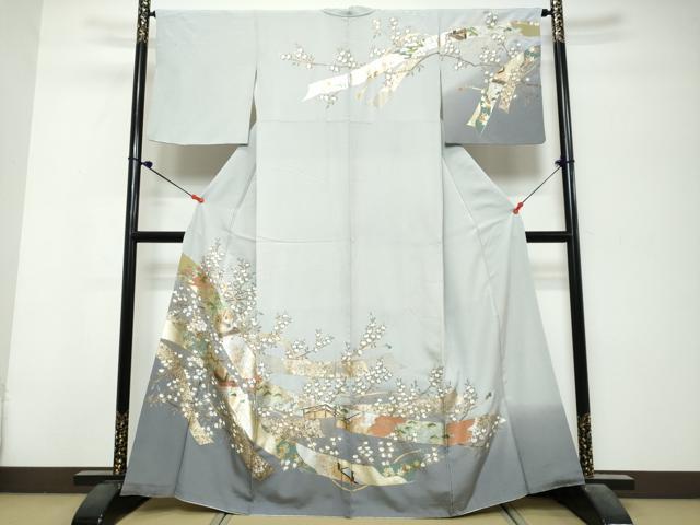 平和屋着物●訪問着 平安草花文 暈し染め 金銀彩 正絹 逸品 DABK0707ud