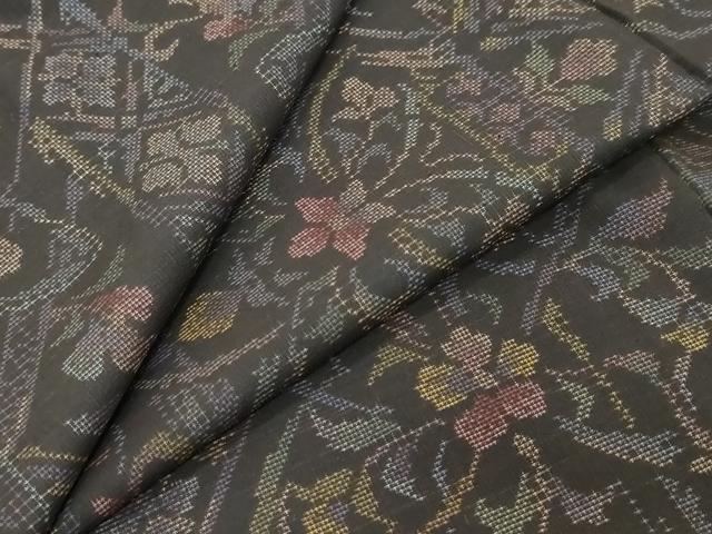 平和屋着物●本場大島紬 9マルキ 洋花文 正絹 逸品 未使用 DABK0708ud