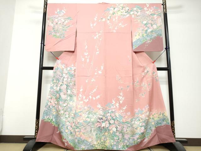 平和屋着物●訪問着 草花文 暈し染め 金彩 正絹 逸品 DABK0723ud