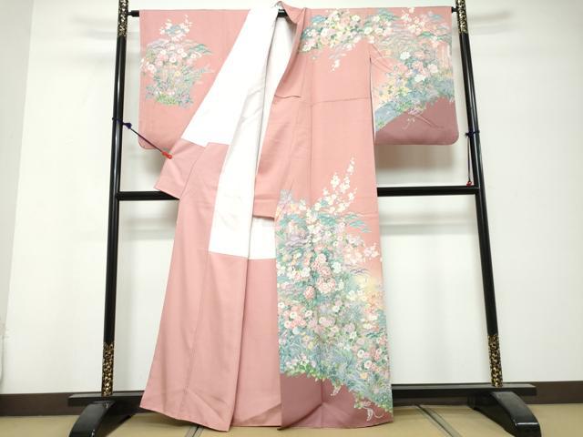 平和屋着物●訪問着 草花文 暈し染め 金彩 正絹 逸品 DABK0723ud