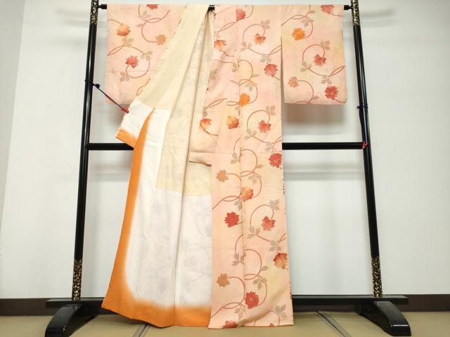 平和屋着物●上質な小紋 地紋起こし 花唐草文 正絹 逸品 DABK0724ud