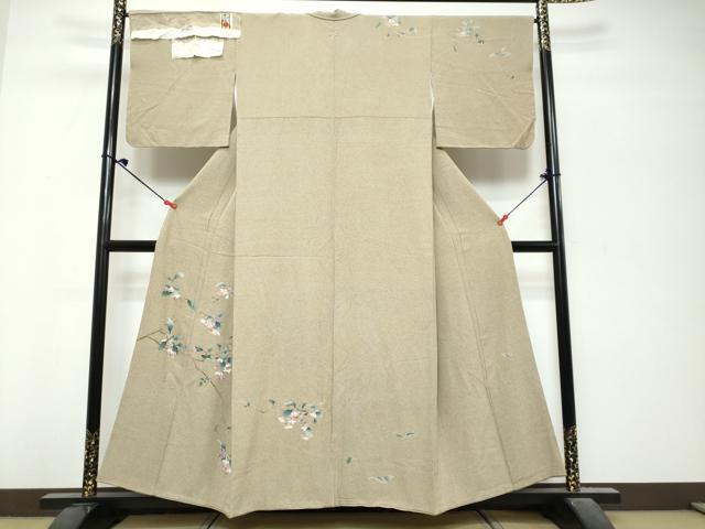 平和屋着物●本加賀友禅作家 染元千紅代表 寺西一紘 訪問着 友禅 枝花文 反端付き 正絹 逸品 DABK0728ud
