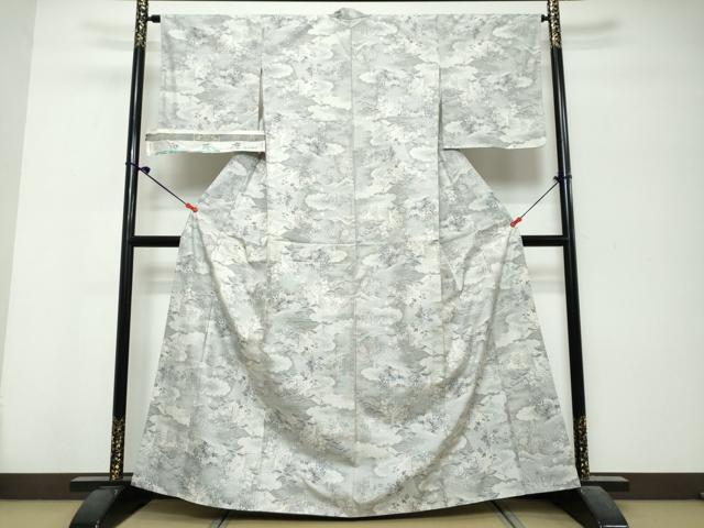 平和屋着物●本場大島紬 白大島 9マルキ 白薩摩 総絣 草花文 反端付き 正絹 逸品 未使用 DABK0729ud