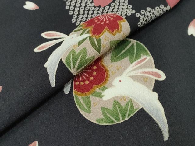 平和屋着物●小紋 草花文 跳兎 洗える着物 DABK0737ud